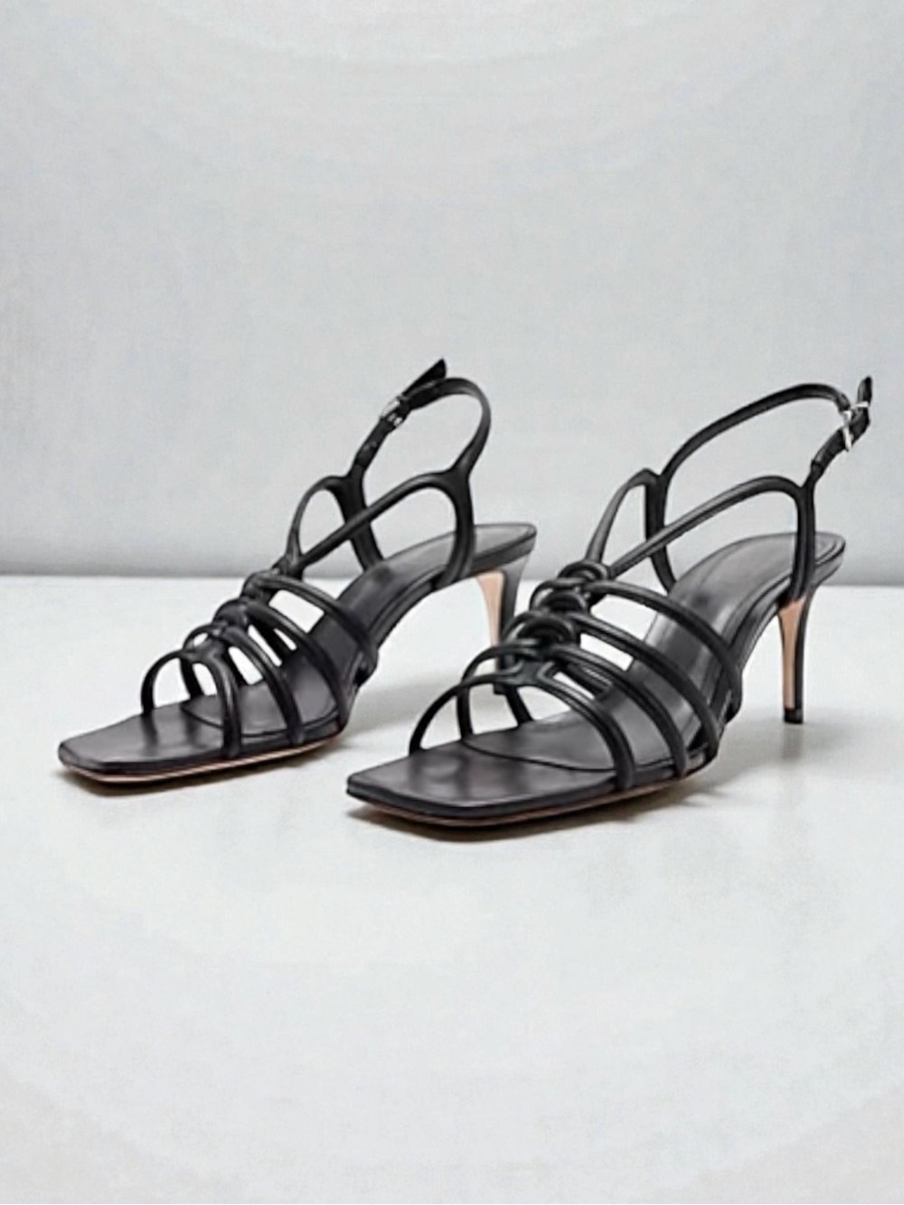 🌻NEW w/box Schutz Octavia Mid-Calf Leather Sandal Black Strappy Stiletto Size 8